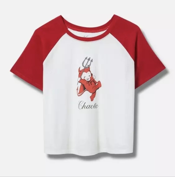 Torrid Kewpie Cropped Short Sleeve Tee White & Red Size 2x NWT - Picture 1 of 8
